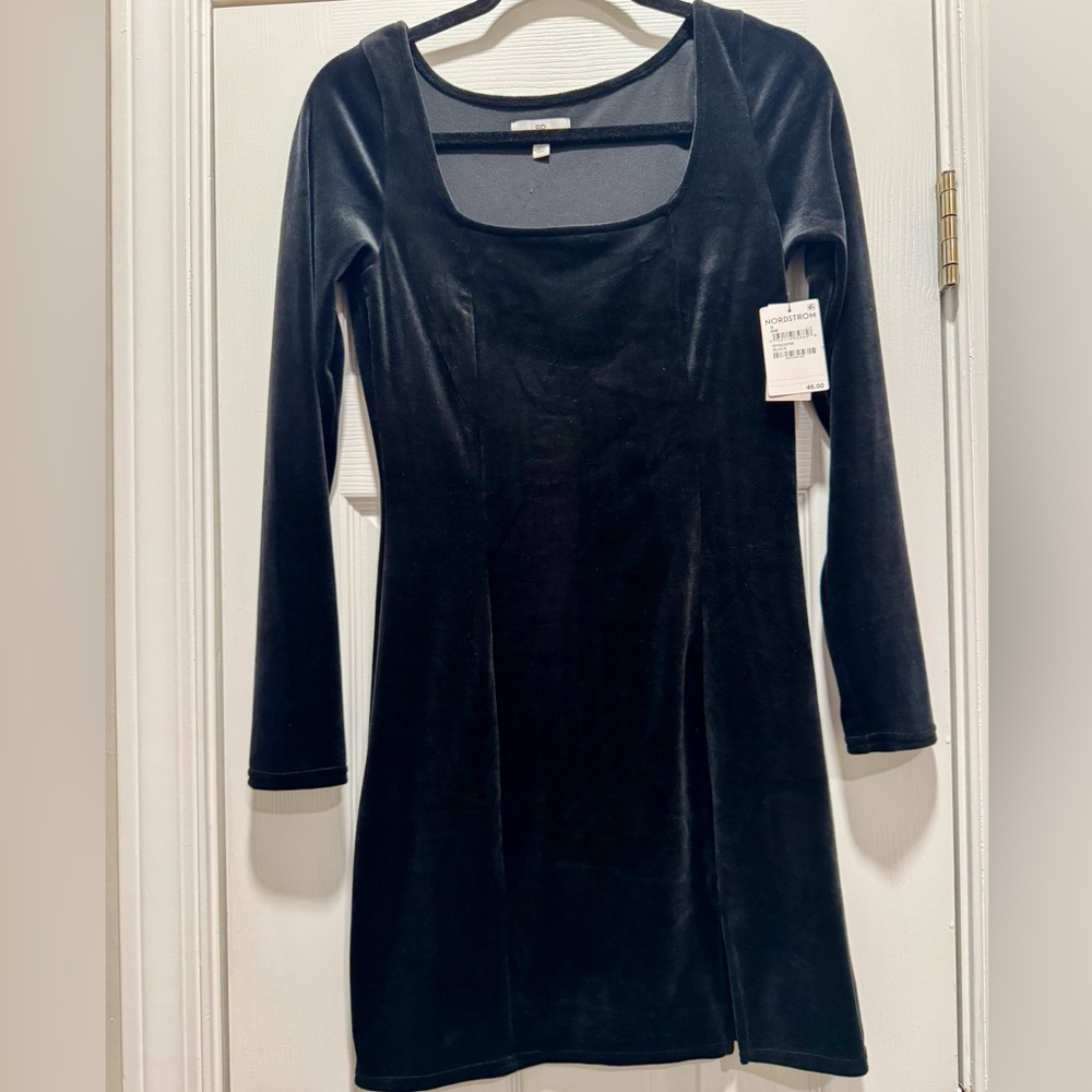 NEW Nordstrom BP Black Long Sleeve Velvet Stretch Dress Size Small